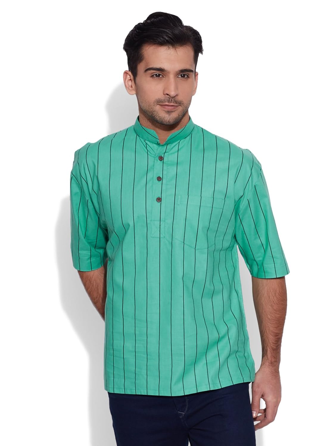 very me men's cotton turquoise short kurta