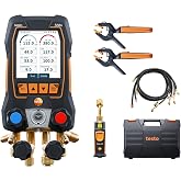 Testo 558s AC Manifold Gauge Set &ndash; HVAC Manifold Gauge Set with 2X 115i Pipe-Clamp Thermometer, 1 x 552i Vacuum Probe and a Set of 4 Hoses &ndash; with 4-Way Valve, USB-C - Bluetooth and App-Connection