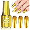 SIUSIO 18ml Mirror Nail Polish, Bright Colorful Metallic for Nail Art, Longlasting Mirror Effect Glue, Gorgeous Reflective Manicure Lacquers, 0.61 fl oz-Gold