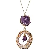 T. VICTORIA - Purple Amethyst Cluster Agate Slice Geode Drop Gemstone Pendant