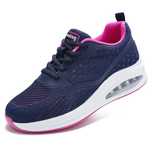 Running Shoes for Women Air Cushion Womens Trainers Breathable Mesh Sneakers Arch Support for Enhanced Comfort Support Memory Foam Non-Slip All-Day Work Shoes Navy UK 5.5