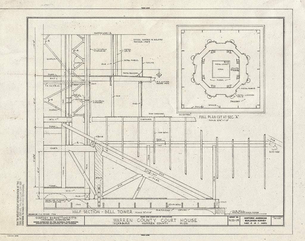 Historic Pictoric Blueprint Diagram HABS Miss,75-Vick,7- (Sheet 8 of 9) - Warren County Courthouse, Grove Street, Vicksburg, Warren County, MS 14in x 11in