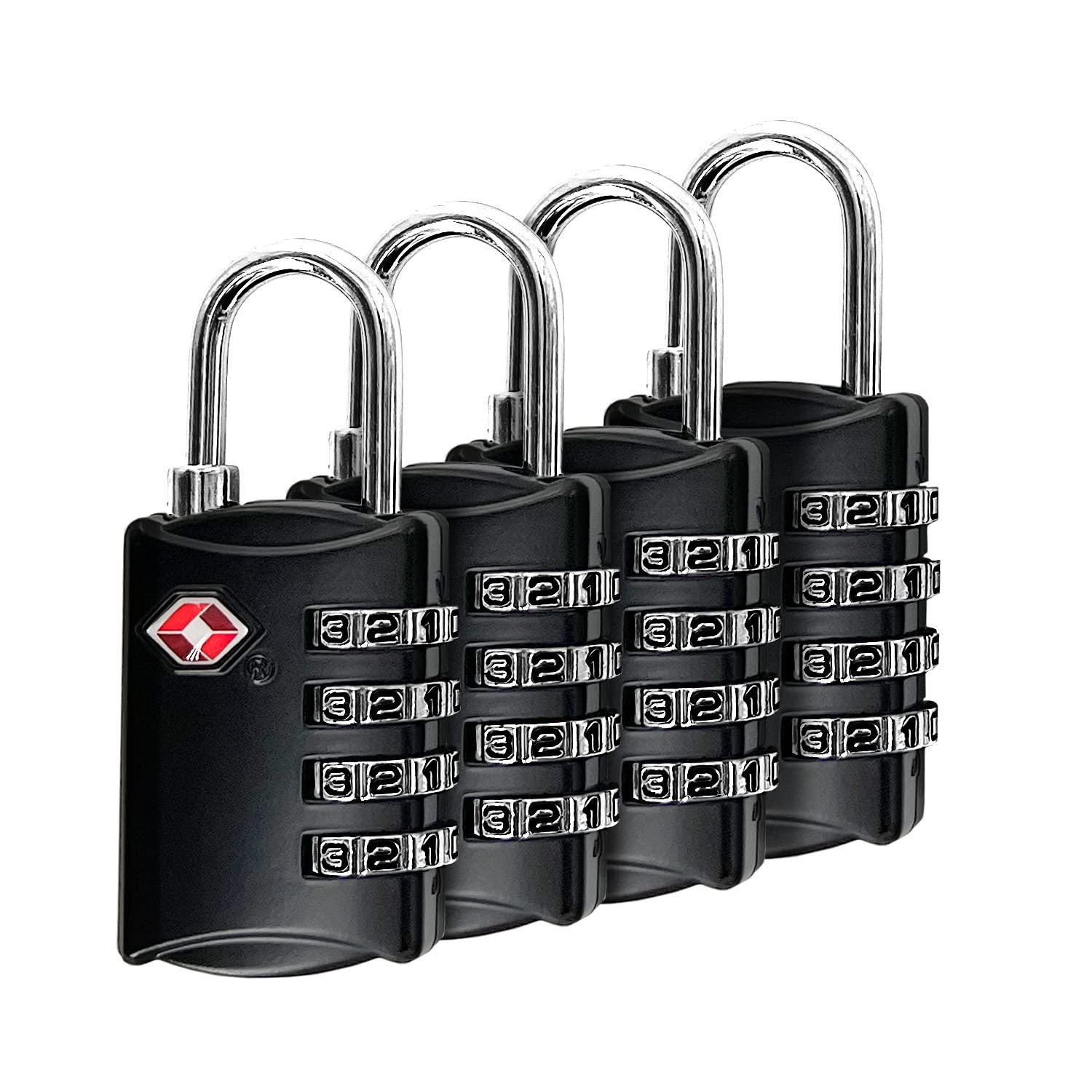 DonDon Travel Luagge Lock Set 4 Pieces TSA Approved 4 Digit Combination Black