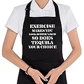 uinwk Funny Bar Aprons for Women Men with 2 Pockets - Waterproof Adjustable Bib Apron for Cooking Kitchen, Exercise Makes You Look Better Naked so Does Tequila Your Choice, Black