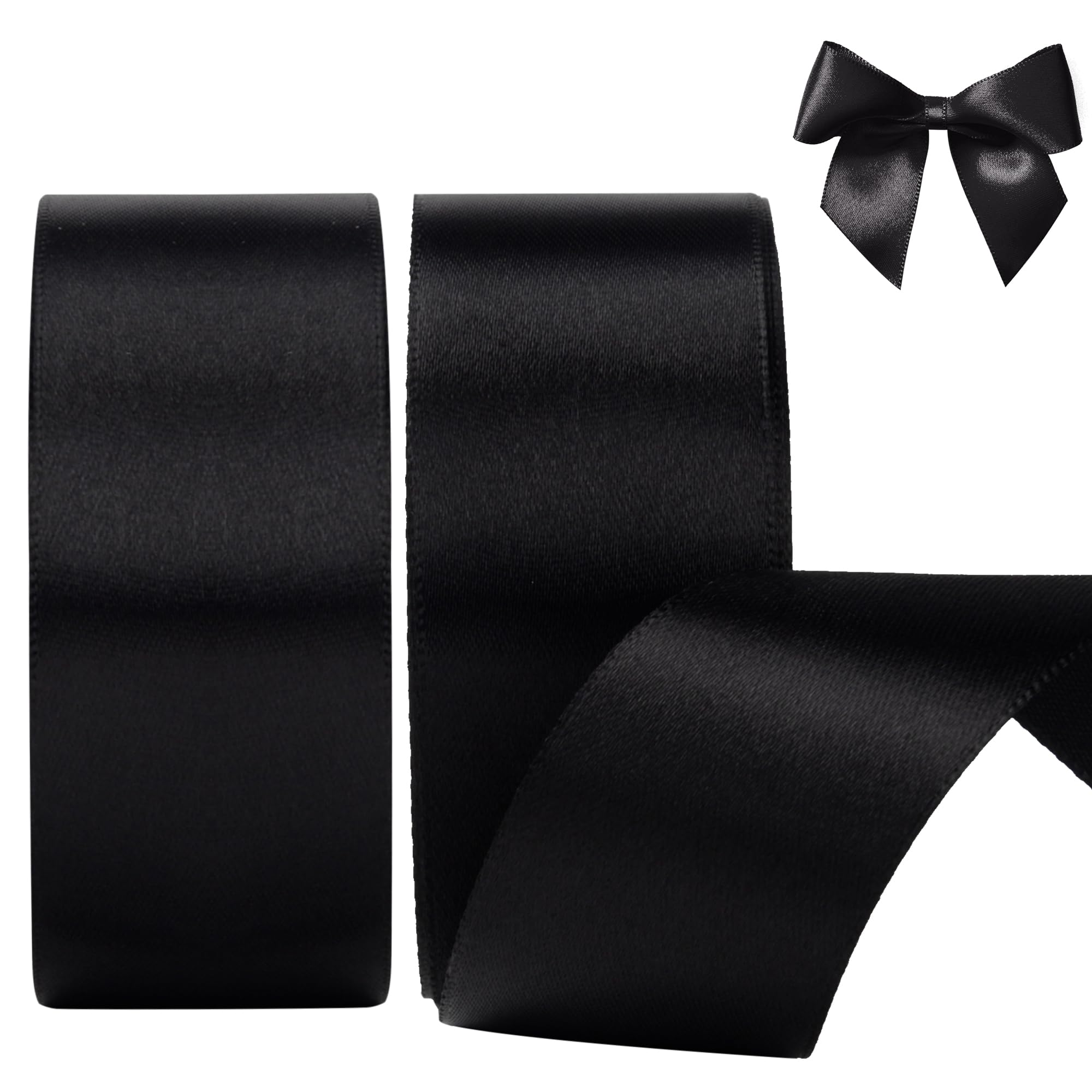 KEYIDO Black Ribbon, 40mm x 44 Metres(50 Yards) Wide Ribbon, Thick Black Satin Ribbons for Gift Wrapping, Hair Bow, Florist, Crafts, Sewing, Car, Funeral, Halloween, Christmas Decoration (22M/Roll)