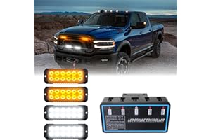 ADAURIS 12-LED Strobe Lights for Trucks Emergency Lights for Vehicles Amber Flashing Lights for Vehicles 12V -24V Super Bright Waterproof (Amber&White)