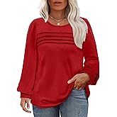 Eytino Womens Plus Size Tops Long Sleeve Blouse Crewneck Pleated Knit Casual Loose Fit Shirts(1X-5X)