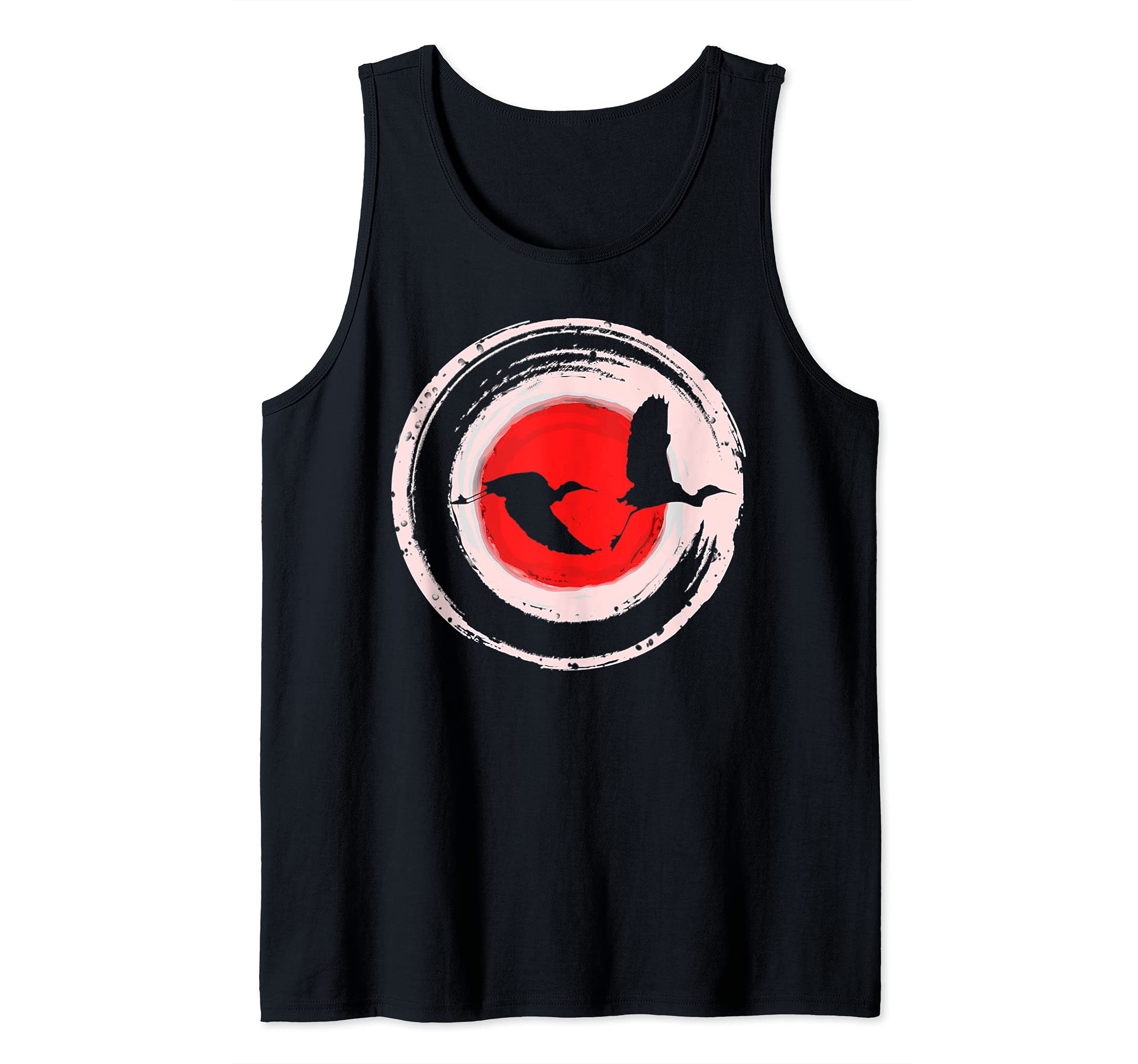 Japanese Art Enso Circle Flying Cranes Ukiyo-e Woodblock Zen Tank Top