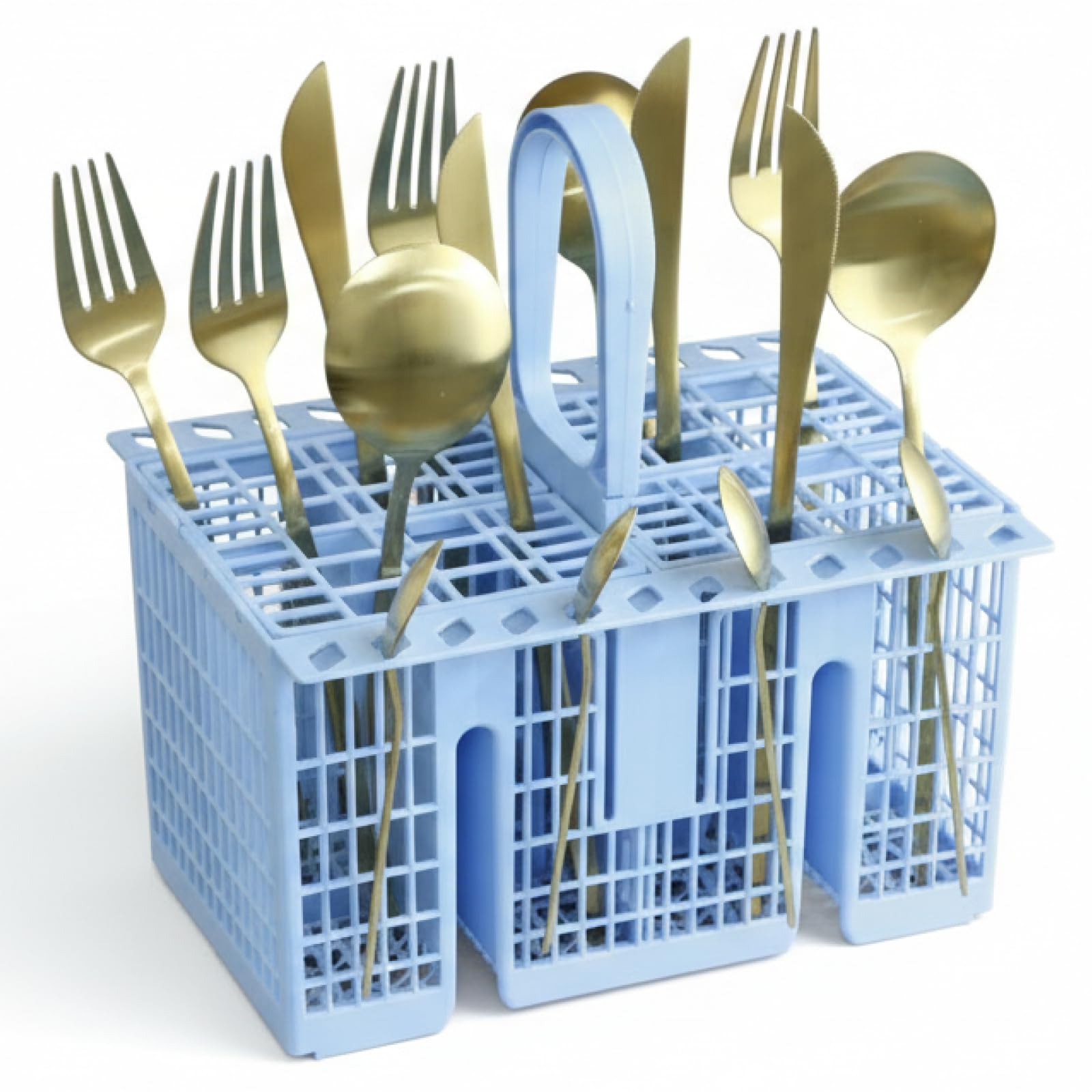Spares2go Dishwasher Cutlery Basket Universal Cage for Hotpoint fits Indesit fits Whirlpool C00257140 C00289641 C00301361 (Detachable Handle, Light Blue)