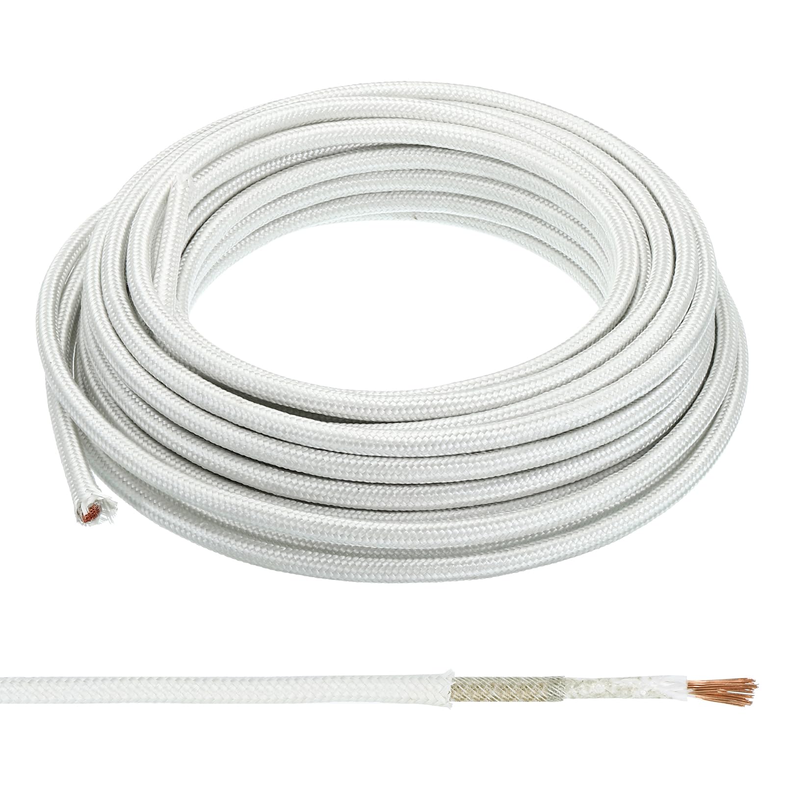 PATIKIL 39.4Ft 7AWG High Temperature Wire, -60-350 Degrees Celsius Mica Glass Fiber Electronic Wire Insulated Heat Resistant Electronical Flexible Cable for Lamp Boiler Heater, White