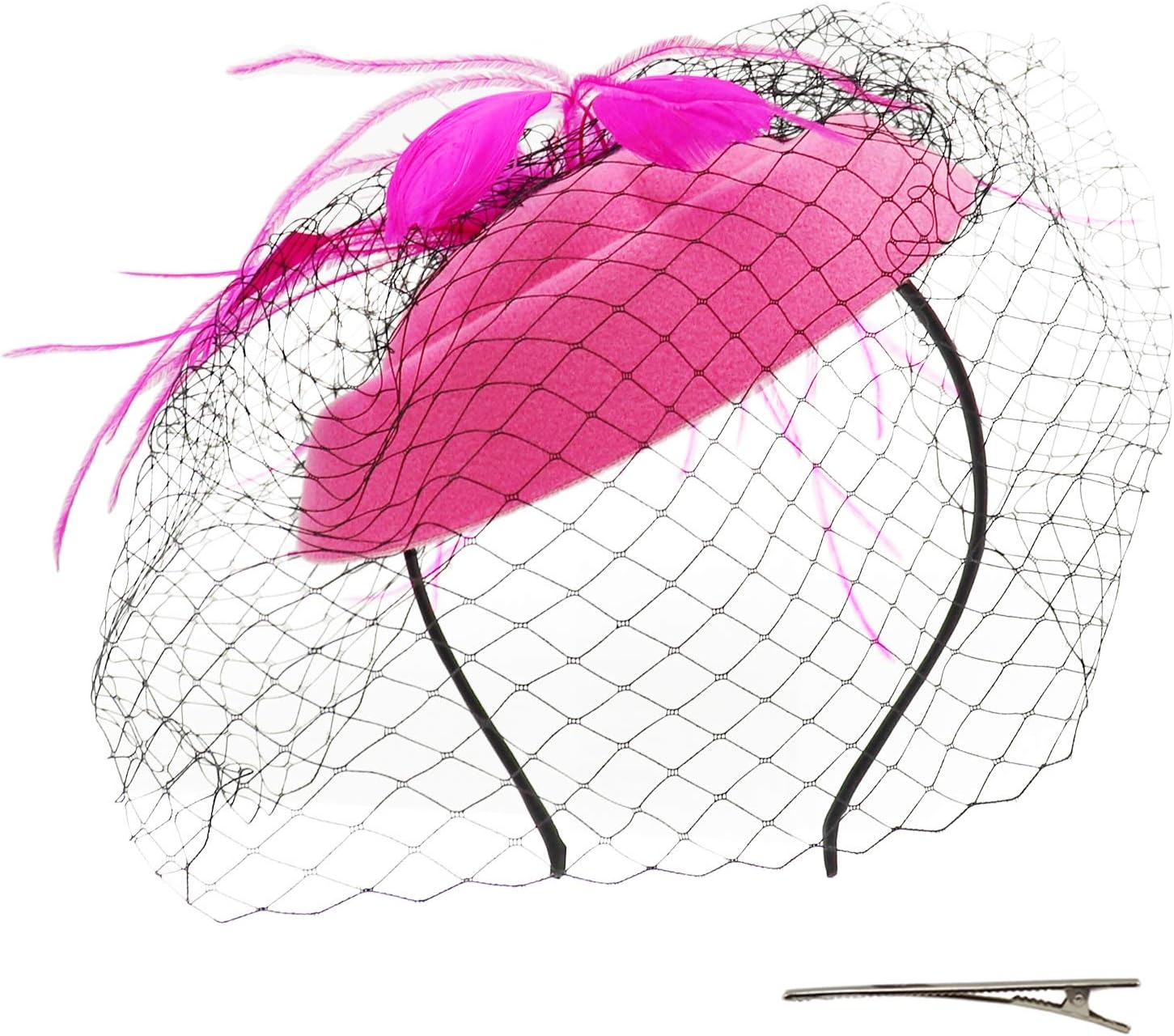 Fascinator Hat Flower Feather Mesh Veil Wedding Tea Party Derby Cocktail Hat Headwear for Women Lady Girls