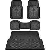 CAR PASS Heavy Duty Rubber Car Mats with Cargo Liner, Deep-Dish Car Floor Mats and Trunk Mat All Weather, Universal Trim-to-Fit for SUVs Trucks Sedans, Waterproof Anti-Slip, Trimmable V12 Black