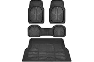 CAR PASS Heavy Duty Rubber Car Mats with Cargo Liner, Deep-Dish Car Floor Mats and Trunk Mat All Weather, Universal Trim-to-Fit for SUVs Trucks Sedans, Waterproof Anti-Slip, Trimmable V12 Black
