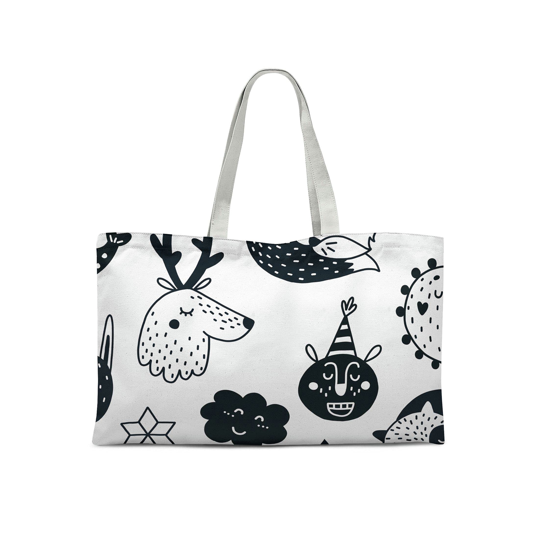Bonamaison Printed Tote Bag, Reusable Grocery Bag, Shopping Bag, Machine Washable, Foldable, Canvas Cloth Bag with Handles, 47x42 Cm