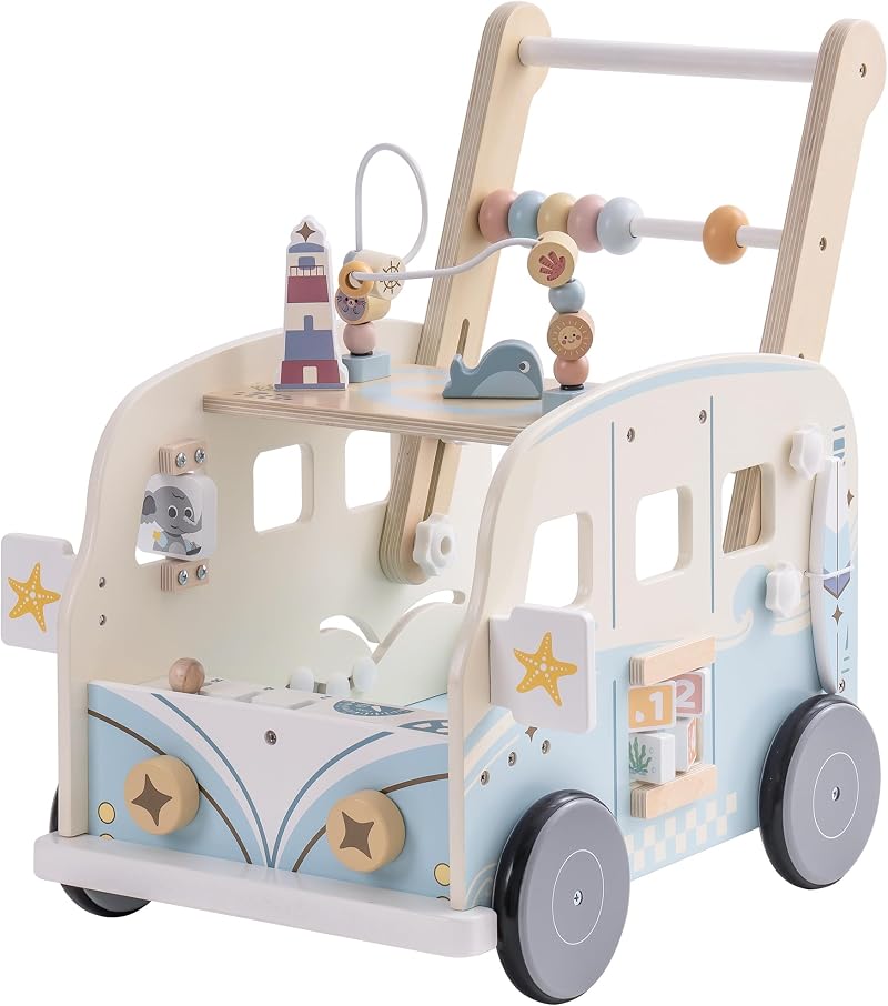 RO Burd ROBUD Wooden Baby Walker Vacation Bus with Activity Center