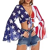 Mesh Tops for Women Bell Sleeve Rave Outfits Tie Front Crop Top Long Sleeve Shirt Sheer Blouse Festival