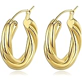 YeGieonr Chunky Gold Hoop Earrings for Women Trendy Twisted Lines Stainless Steel Hoops with 18K Real Gold Plated, Hypoallergenic Earrings Fashion Jewelry for Women