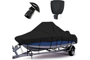 Tuszom 1200D 100% Waterproof Center Console Boat Cover with Motor Cover, Tear-Proof Trailerable Boat Cover for Center Console Boat with 13-19 Windproof Straps (Black, 17' - 19' L, UP to 102" W)