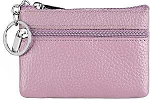 iToolai Women's Leather Small Coin Purse with Keychain, Mini Card Holder Case (Lavender)
