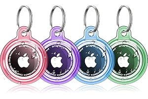 MOZOTER 4 Pack Airtag Holder,Air Tag Case with Keychain,Lightweight Anti-Scratch, Easy Installation,Shockproof & Dustproof for Pet Tracking, Bags,Luggage,Keys,Kids,Pet Collar (Green+Purple+Blue+Pink)