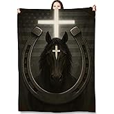 Turamurra Horse Cross Throw Blanket Gifts for Adults Kids, Western Christian Faith Blankets for Living Room Bedroom Decor, Fuzzy Warm Flannel Plush 50"x60"