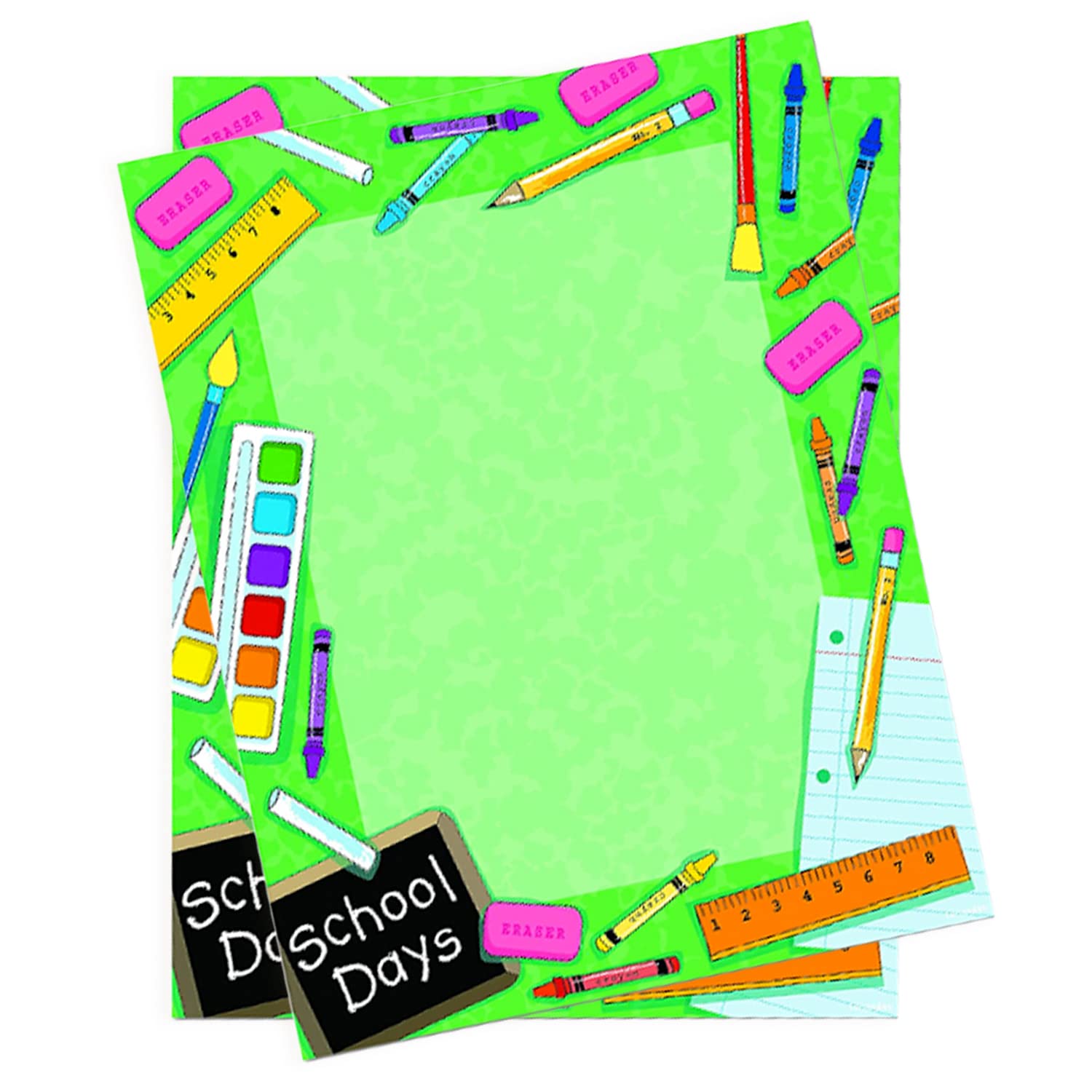 Geographics School Days Themed Archival Blank Multipurpose Letter Paper with Illustrated Border, 8.5 x 11" (Pack of 100)