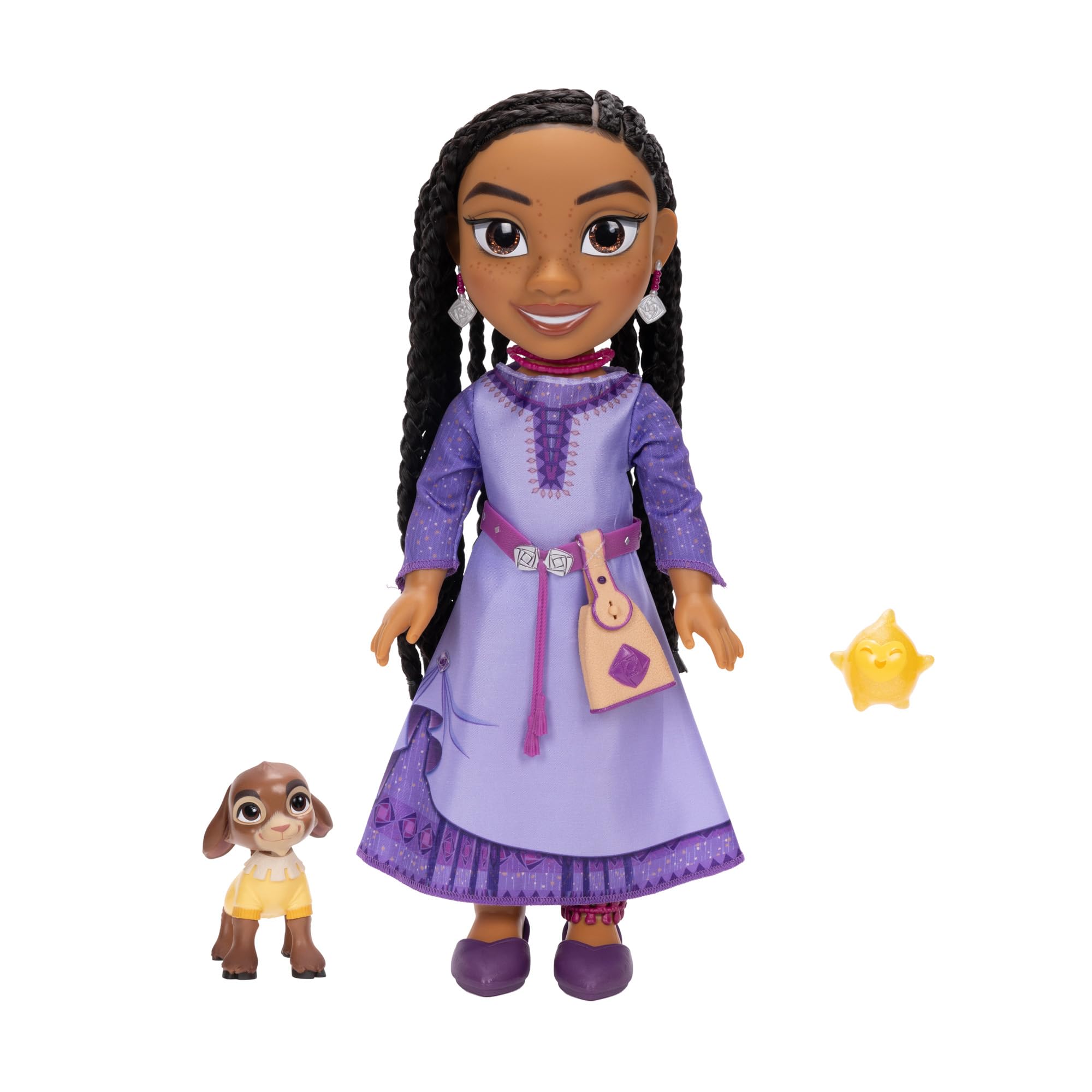 Disney’s Wish Asha Feature Singing Doll 14" / 35 cm Tall Doll With Hand Braided Hair, Removable Dress, Shoes, Star and Valentino Friends and Fashion Accessories for Girls Aged 3+