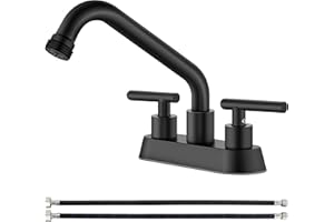 Aolemi Utility Sink Faucet 4 Inch Centerset, Laundry Sink Faucets with Swivel Spout and 3/4" NPT Threaded End, Dual Handle Faucet for Laundry or Utility Room, Matte Black
