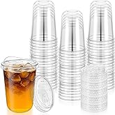 AojSup 50 Pack 16 oz Clear Plastic Cups with Lids, Disposable Iced Coffee Cup with Strawless Lid for Party Wedding Catering Events, Disposable Drinking Cups with Lids for Cold Drinks Milkshake Lemon