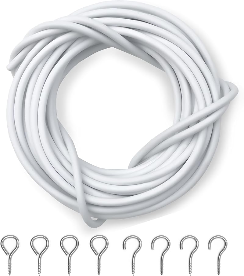 Dikots Net Curtain Wire and Hooks Set 3 Meter Kit with 4 Eyes & 4 Hooks