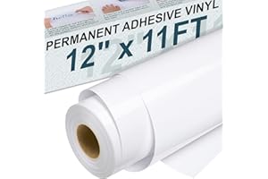 XSEINO Permanent Vinyl - 12" X 11FT White Adhesive Roll for Silhouette and Other Cutters, Permanent Outdoor for Cup,Decor Sticker, Car Decal, Scrapbooking, Signs(Glossy White)