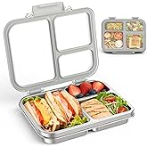 BABHAMNESS Stainless Steel Bento Lunch Box for Kids Adults, 3 Compartments Metal Bento Box with Transparent Lid & Silicone Container for Kids,Dishwasher-Safe,School & Travel,BPA-Free(Grey)