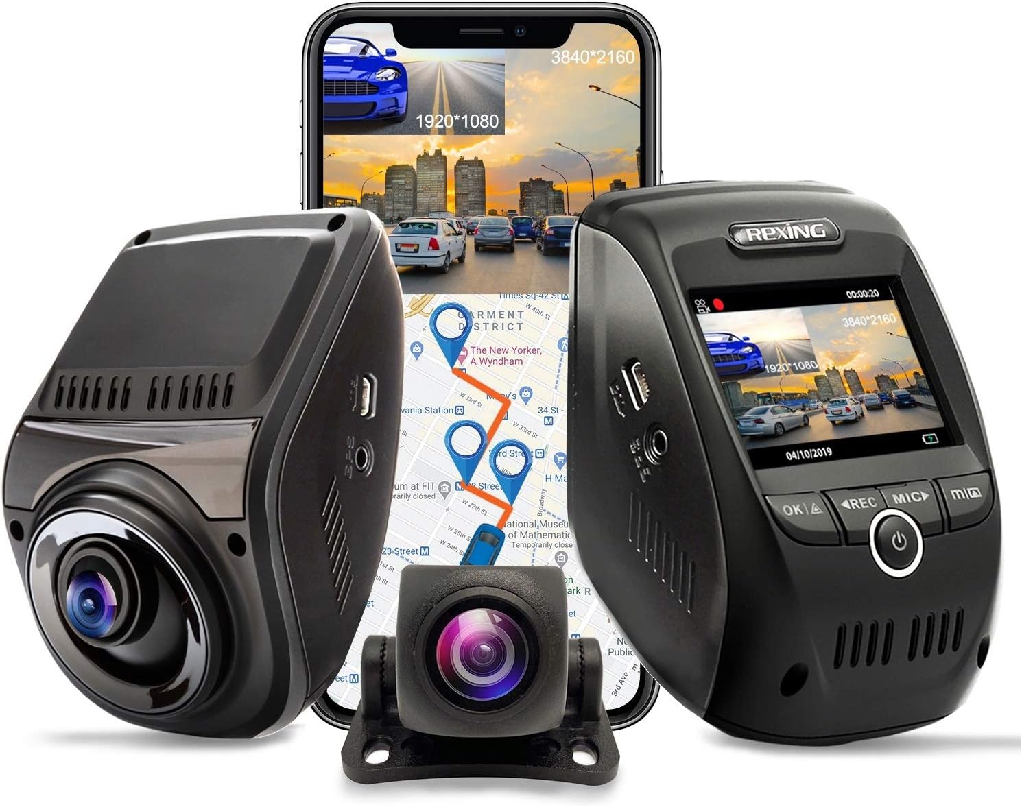 Rexing V1P MAX 4K UHD Dual Channel Dash CAM, 3840X2160 Front+1080p Rear