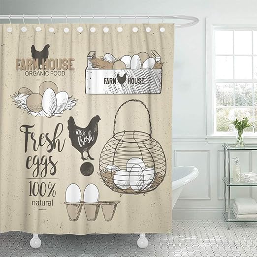 Amazon Com Emvency Shower Curtain White Chicken Eggs In The