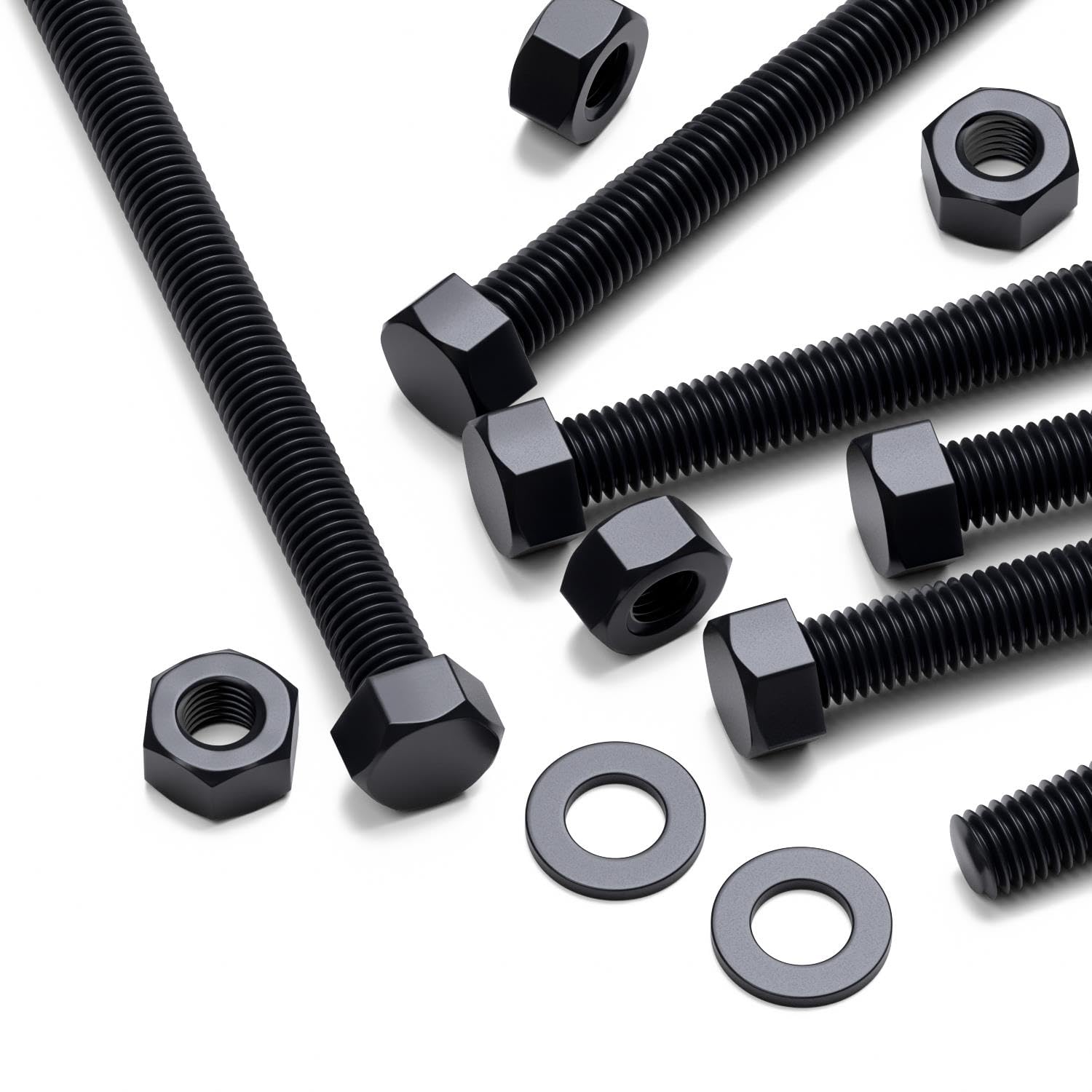 10x Black Nylon Hex Head, M8 x 100mm, Plastic Nuts and Bolts, Washers, Hexagon, Nylon