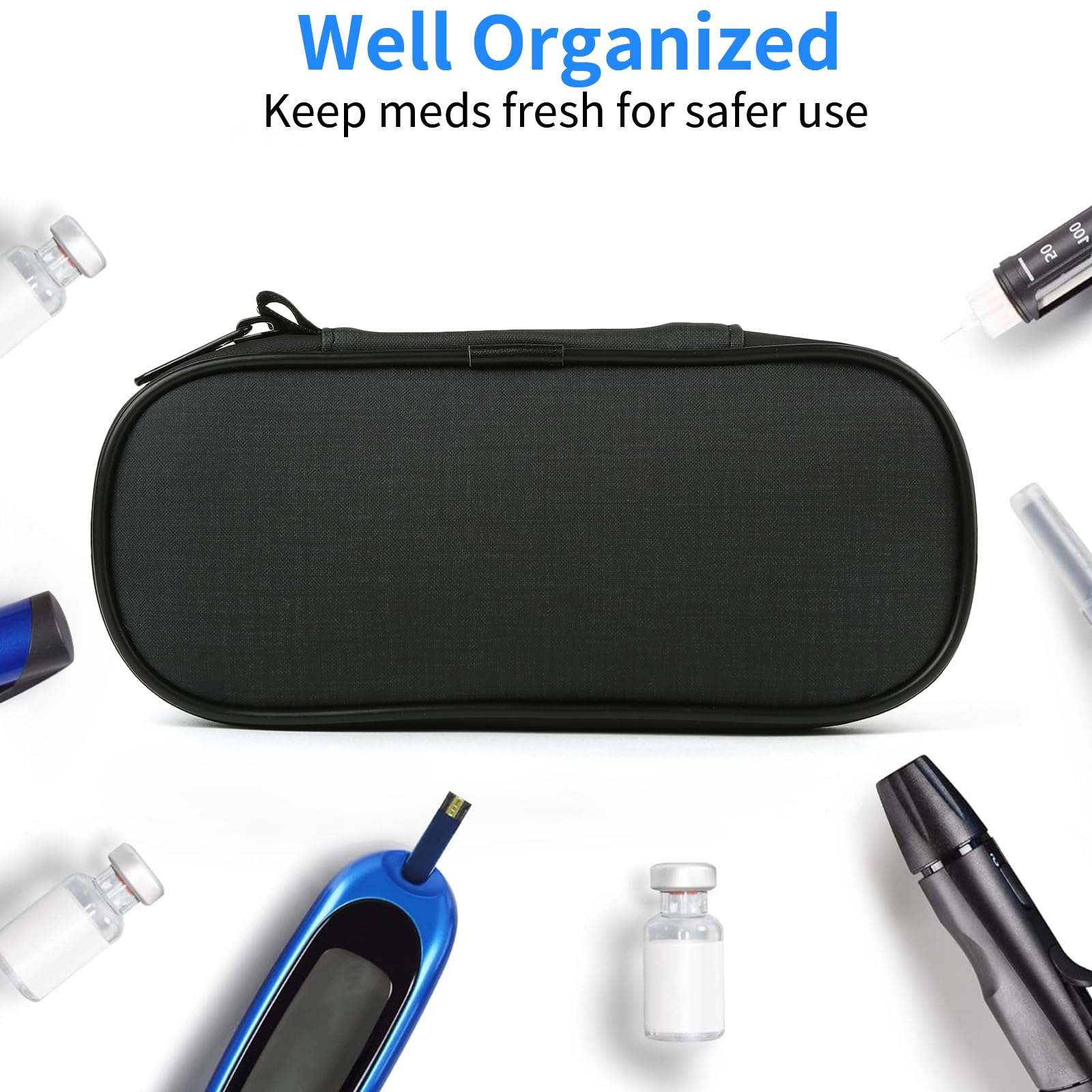 GERMUN Insulin Pen Cooler Travel Case with 2 Reusable TSA Approved Ice Packs, Diabetic Medication Insulated Cool Organizer Bag for Insulin Pens and Other Diabetic Supplies Storage (Black)