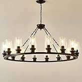 JTYKHNM Black Wagon Wheel Chandelier 40 Inch Modern Farmhouse Glass Pendant Light 16-Light Ceiling Hanging Lighting Fixtures 