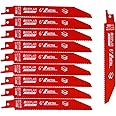 10 Pack 6 inch 14/18 TPI Bi-Metal Auto Dismantling Sawzall Blade for Metal, 6” 14-TPI Reciprocating Saw Blades Replace Milwau