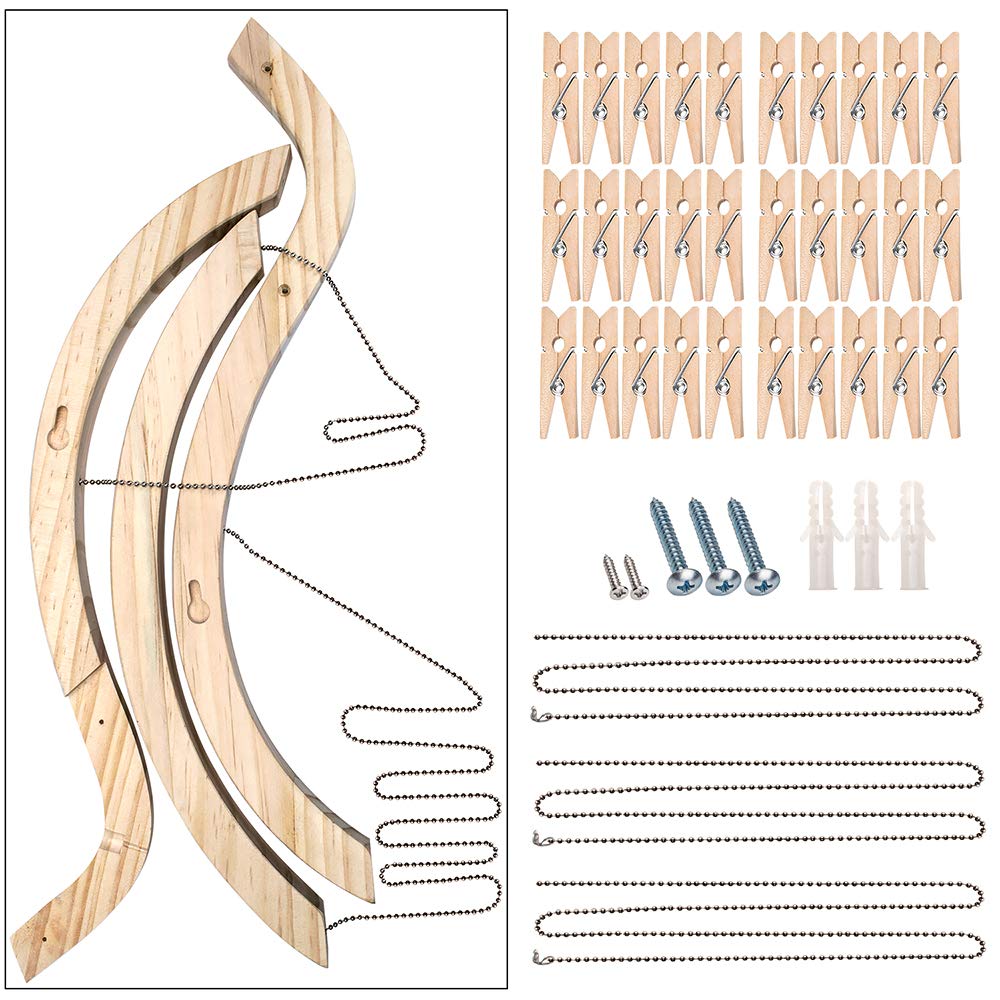 Uping Hanging Photo Display for Wall, Wood Picture Frame Collage with 30 Clips Multi Photo Display Collage Board for Party,Home, Office Decor (29.1 X 25.2 Inch)