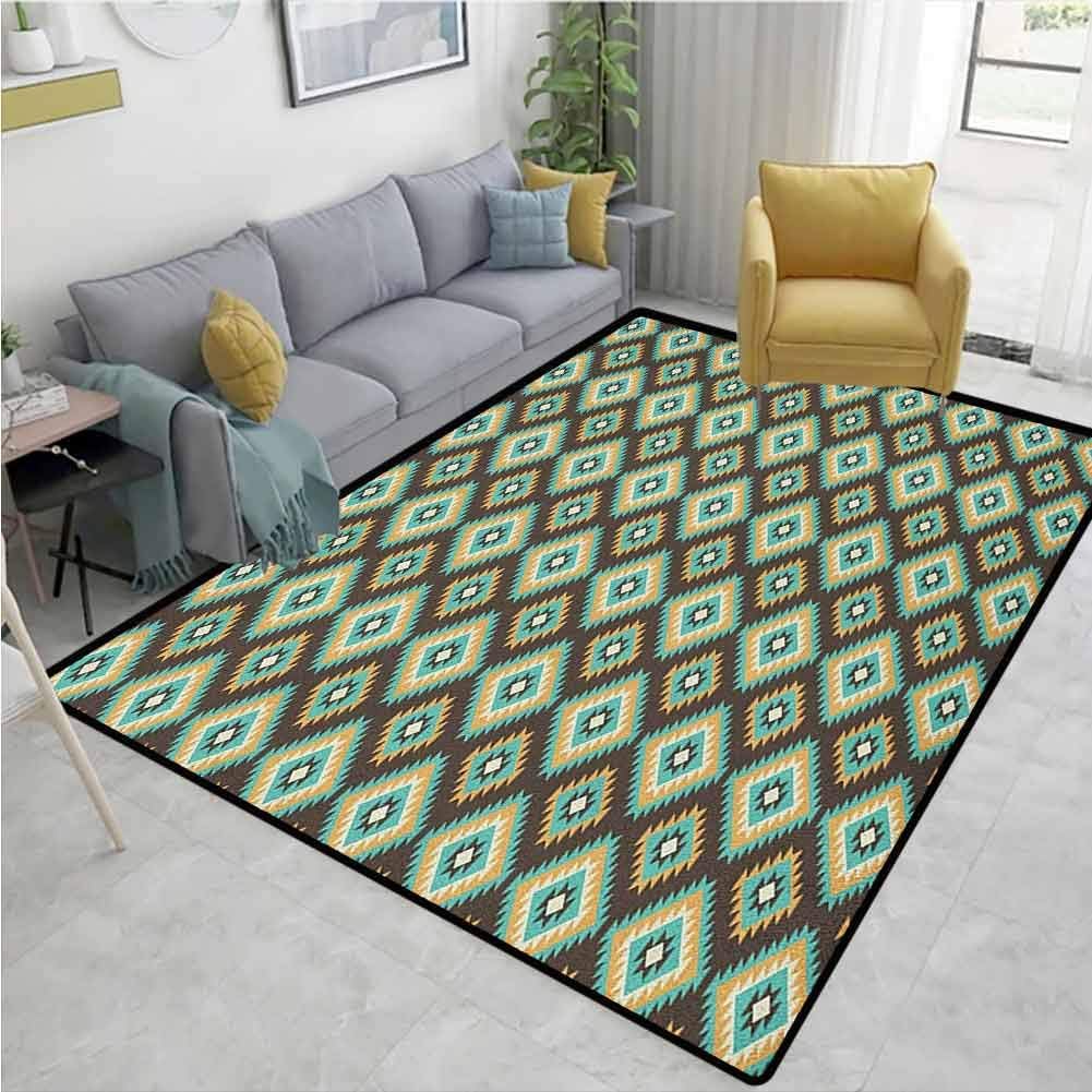YucouHome Southwestern Solid Area Rug Living Room, Rhombus Shapes with Zigzag Details Native American Traditional Old Pattern, Fashionable High Class Living Dinning Room(2'x 3') Multicolor