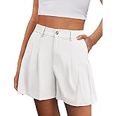 PRETTYGARDEN Womens Shorts Casual 2026 Summer Elastic High Waist Zipper Button Tailored Shorts Pleated Beach Vacation Clothes