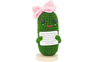 qyqkfly Emotional Encouraging Support Positive Pickle with Positive Card Cute Knitted Crochet Handmade Gifts Soft Plush Friend Wife Girlfriend Colleague Teen Girl Gift Trendy Stuff