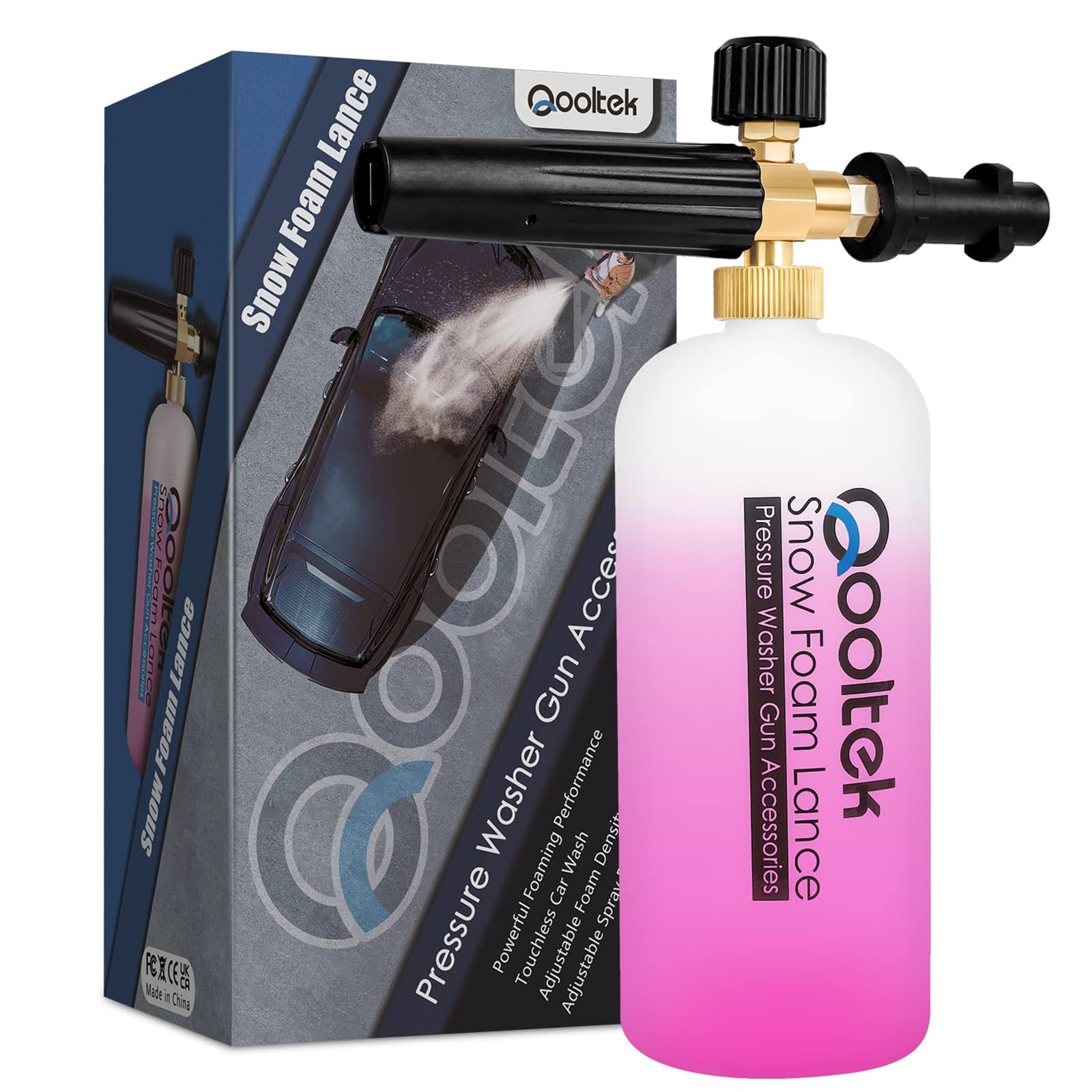 Qooltek Adjustable Foam Cannon 1 Liter Bottle Snow Foam Lance Soap Dispenser Nozzle for Karcher K Series K2 K3 K4 K5 K6 K7 Pressure Washer Accessories[Energy Class A+]