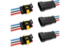 I Little Bamboo 3Pin Way 16 AWG Waterproof Electrical Connectors, Male and Female Way 16 AWG Wire Harness Plug Socket Kit Suitable for Car, Truck, Boat, Motorcycle, Trike, Caravan, Marine-3 PACK