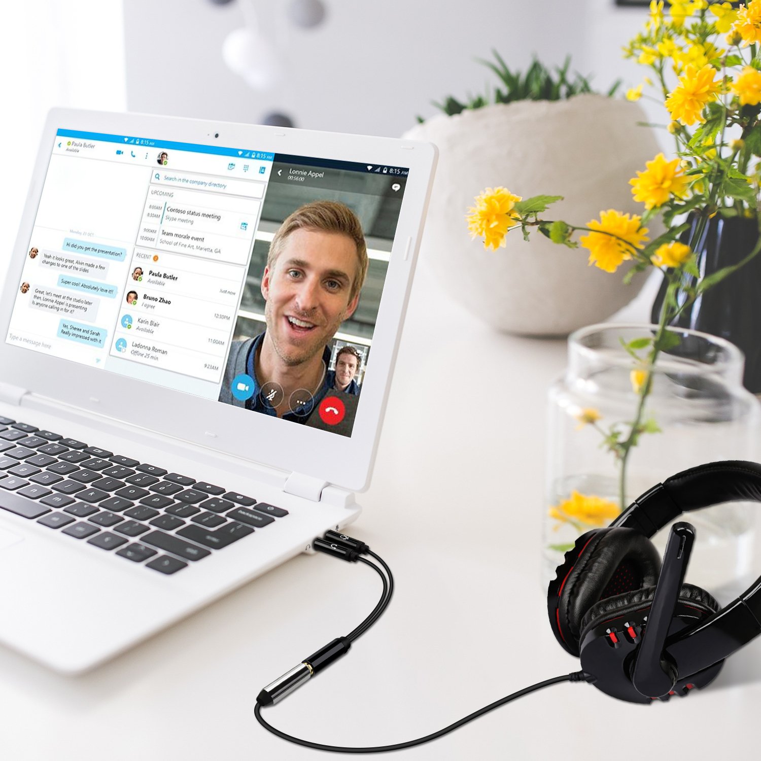 Headphone Microphone cable, Topoint Audio/Mic Splitter, 3.5mm Female to Dual 3.5mm Male Audio/Mic Splitter for Speaker, Headphones, 2 Packs