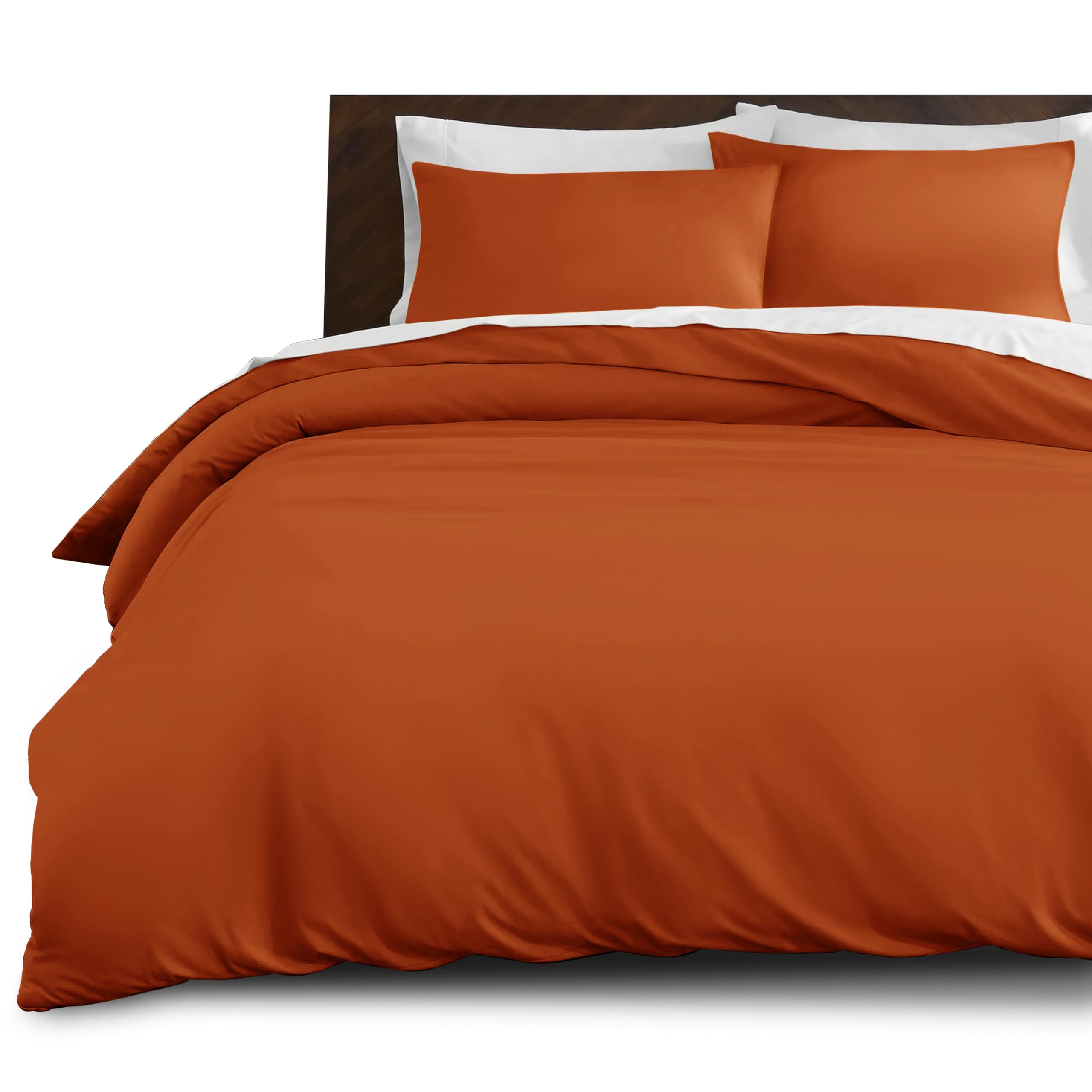 Imperial Rooms Super King Duvet Set Brushed Microfiber 3 Piece Plain Bedding Sets with Pillow Cases Ultra Soft Duvet Cover with Button Closure (260 x 220 Cm Rust) — image 1