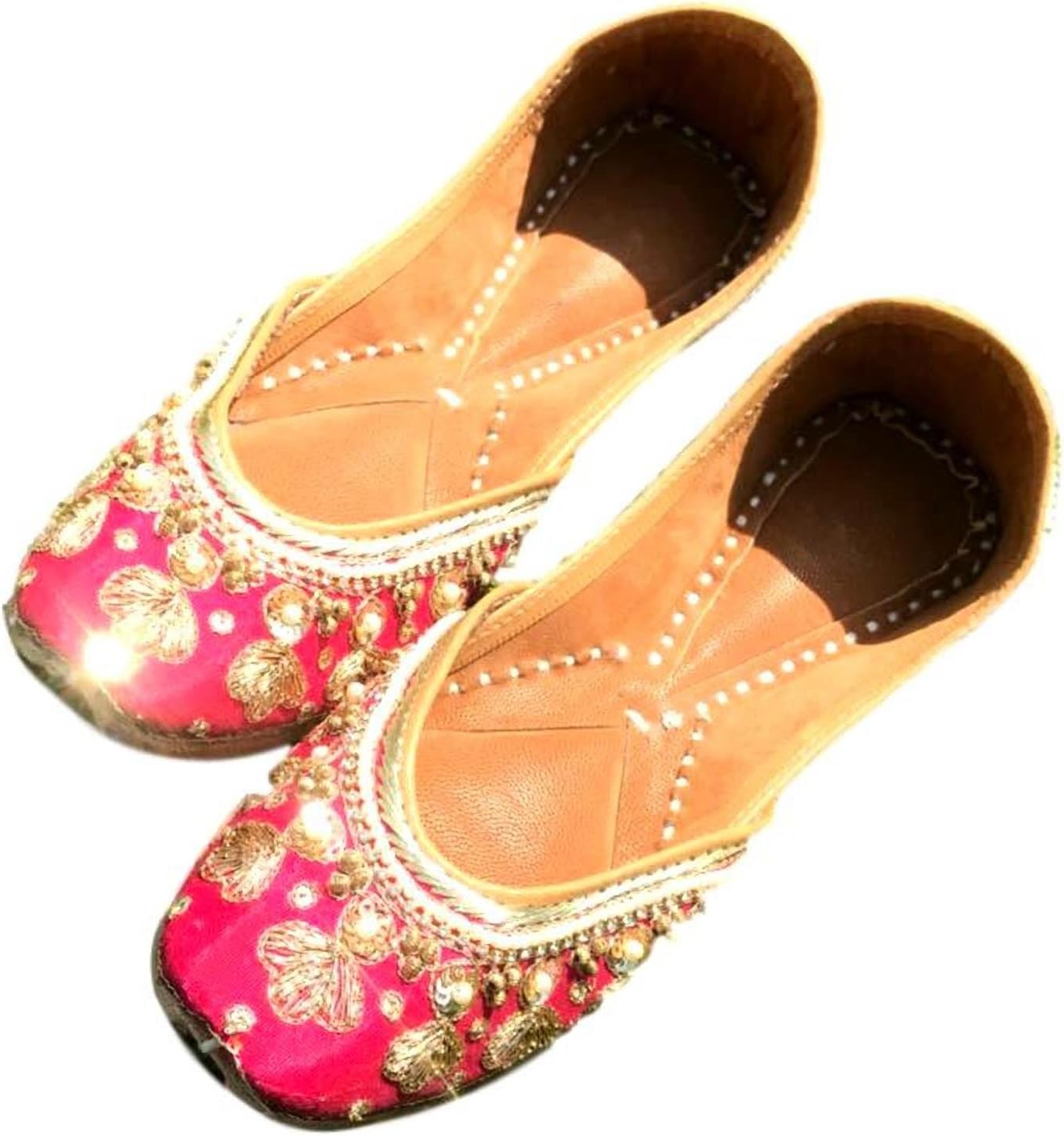 Elitevilla Traditional Handmade Leather Punjabi Jutti Pink Women Flats Shoes Khussa Mojari Cushions Comfirt