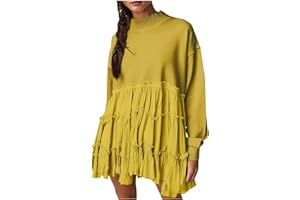 Firzero Womens Oversized Sweatshirt Dress Patchwork Long Sleeve Crewneck Pleated Mini Dresses 2024 Casual Pullover Tops