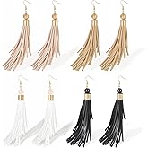 Coiris 4 Pairs Tassel Earrings Set Lightweight Leather Layered Long Tassel Western Cowgirl Handmade Bohemian Dangle Earrings Jewelry