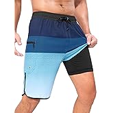 SILKWORLD Mens Swim Trunks with Compression Liner 9 Inch Long Bathing Suit 2 in 1 Beach Quick Dry Shorts with Pockets
